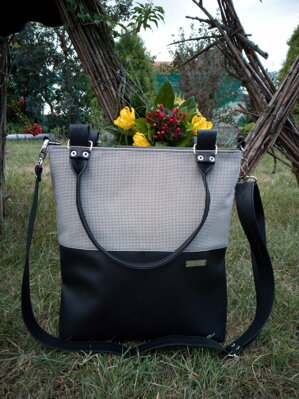 Große Handtasche - Feines Karo-Muster (schwarz-weiß) schwarze Handmade 