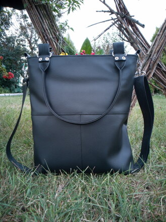 Große Handtasche - Feines Karo-Muster (schwarz-weiß) schwarze Handmade 