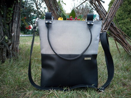 Große Handtasche - Feines Karo-Muster (schwarz-weiß) schwarze Handmade 