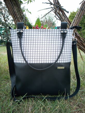 Große handmade Handtasche - feines Muster (weiß-grau) schwarz 